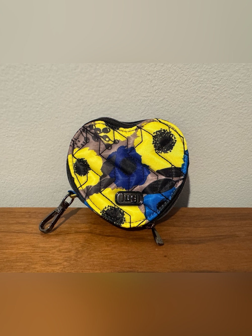 Lug Heart Pouch Blue Yellow Peony Keychain Bag Charm NWOT